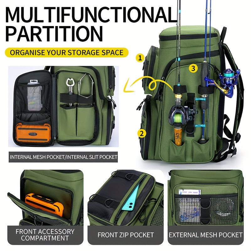 Fishing Backpack with Rod Holder & Tackle Box